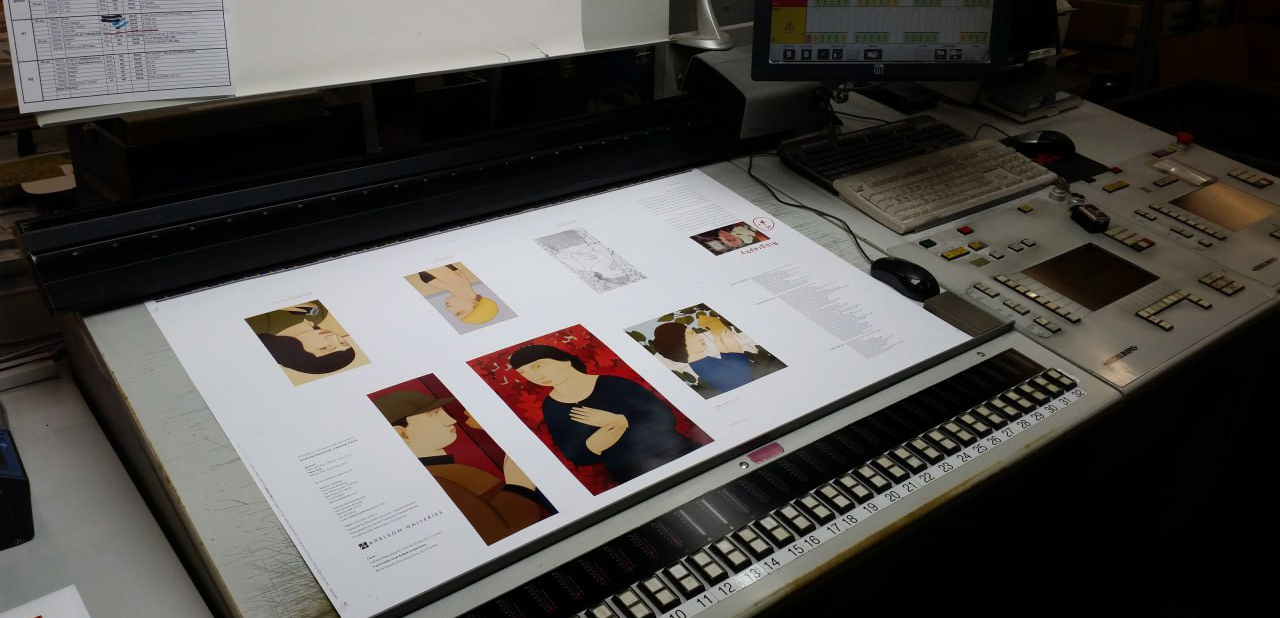 Pages from the catalog Familiar Faces being proofed at the publisher.