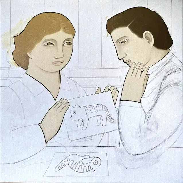 The painting Woman with Dog, in progress