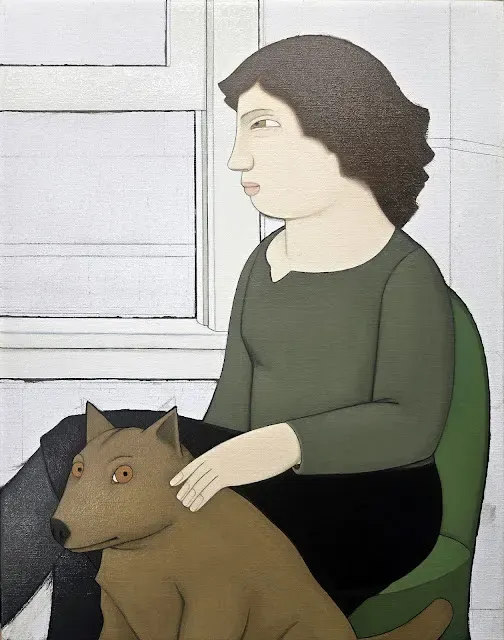 The painting Woman with Dog, in progress